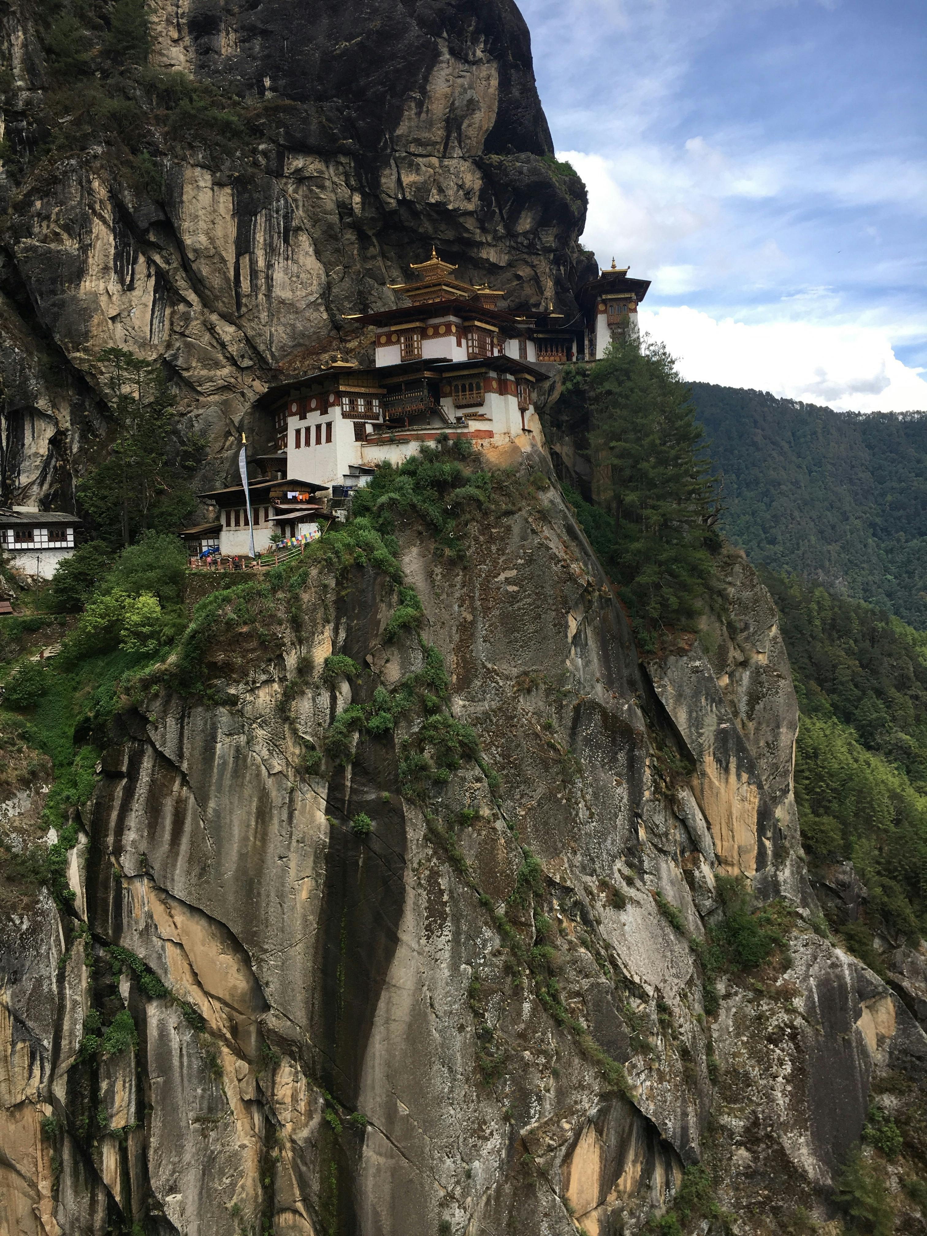Paro Taktsang monastery on a cliff in Bhutan.