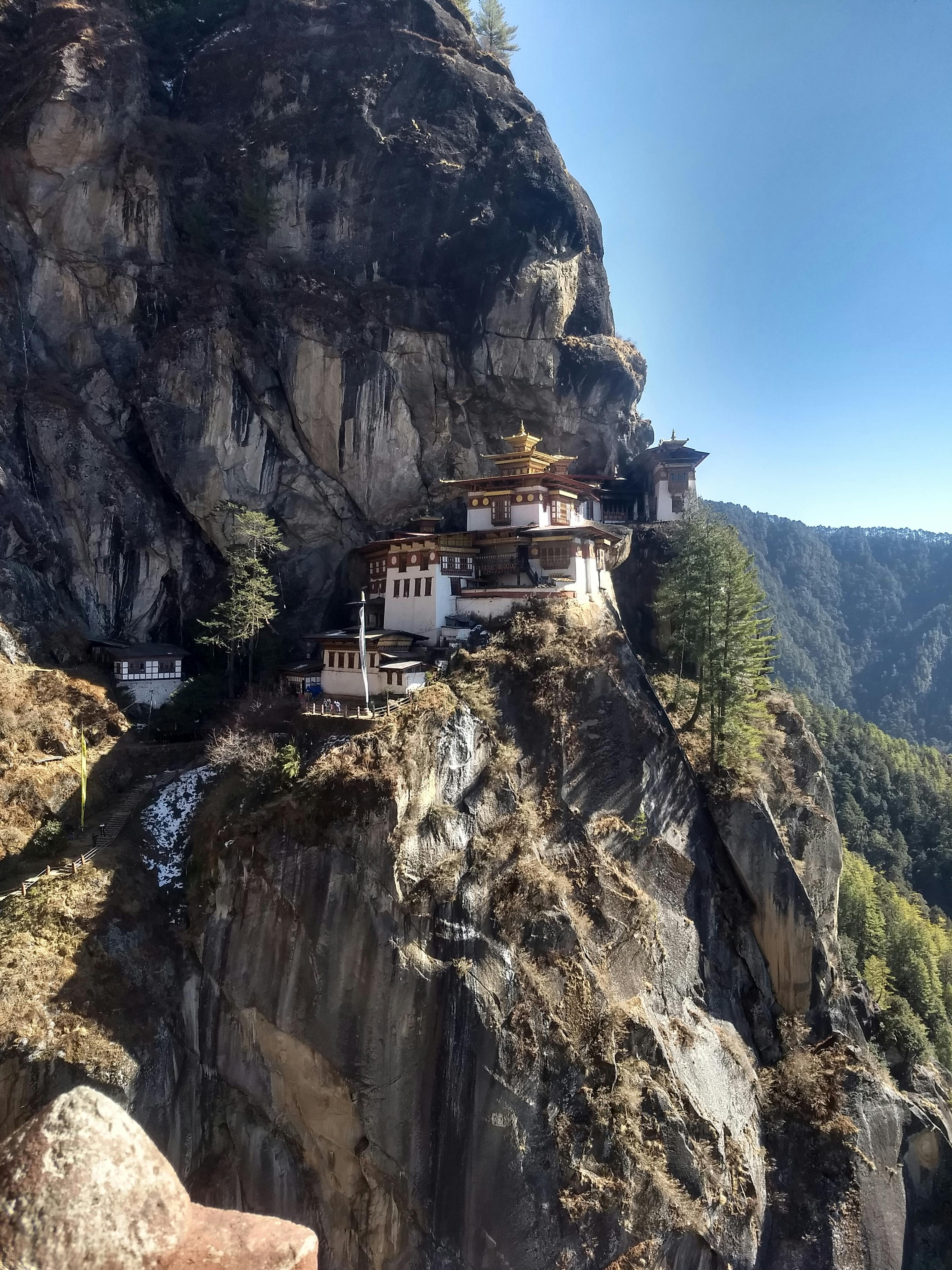 Traditional Bhutanese architecture and monastery setting.