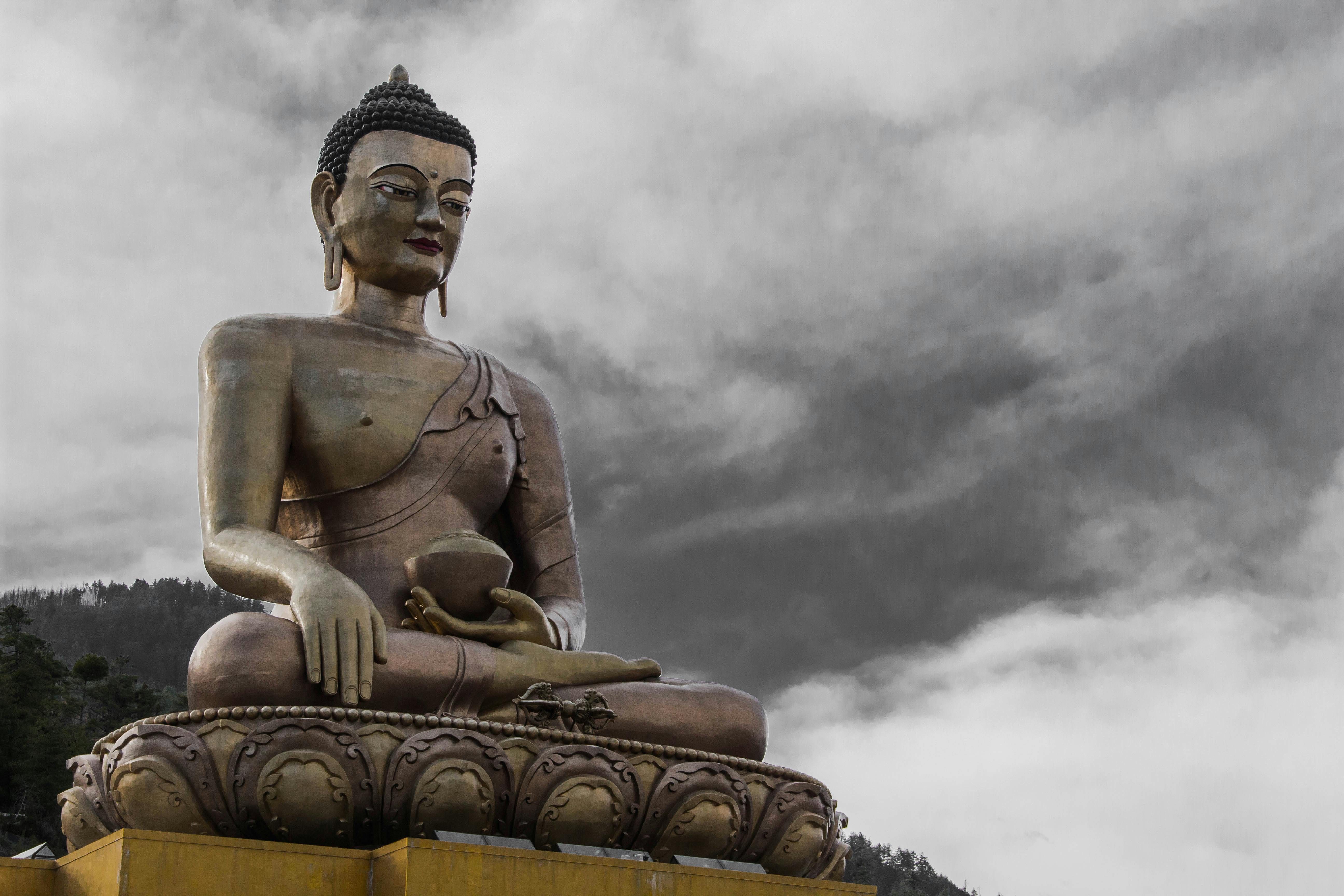 Bhutanese monastery and architecture in a mountain landscape.