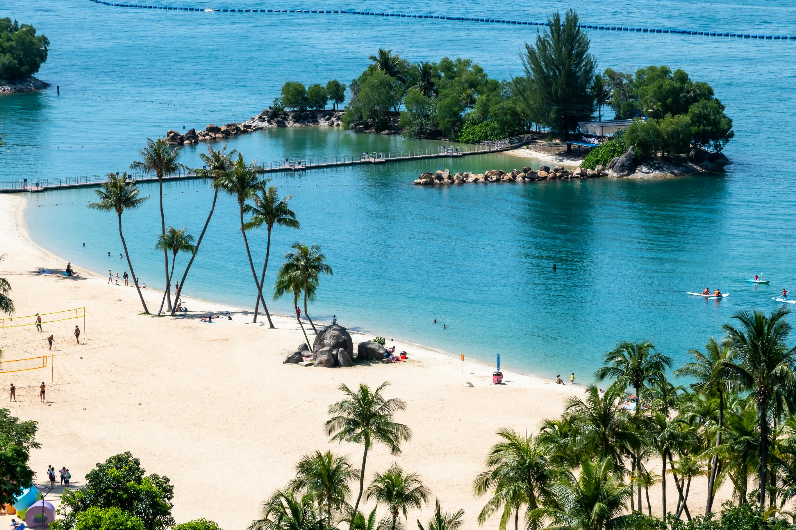 Tropical resort and beach setting on Sentosa Island, Singapore.