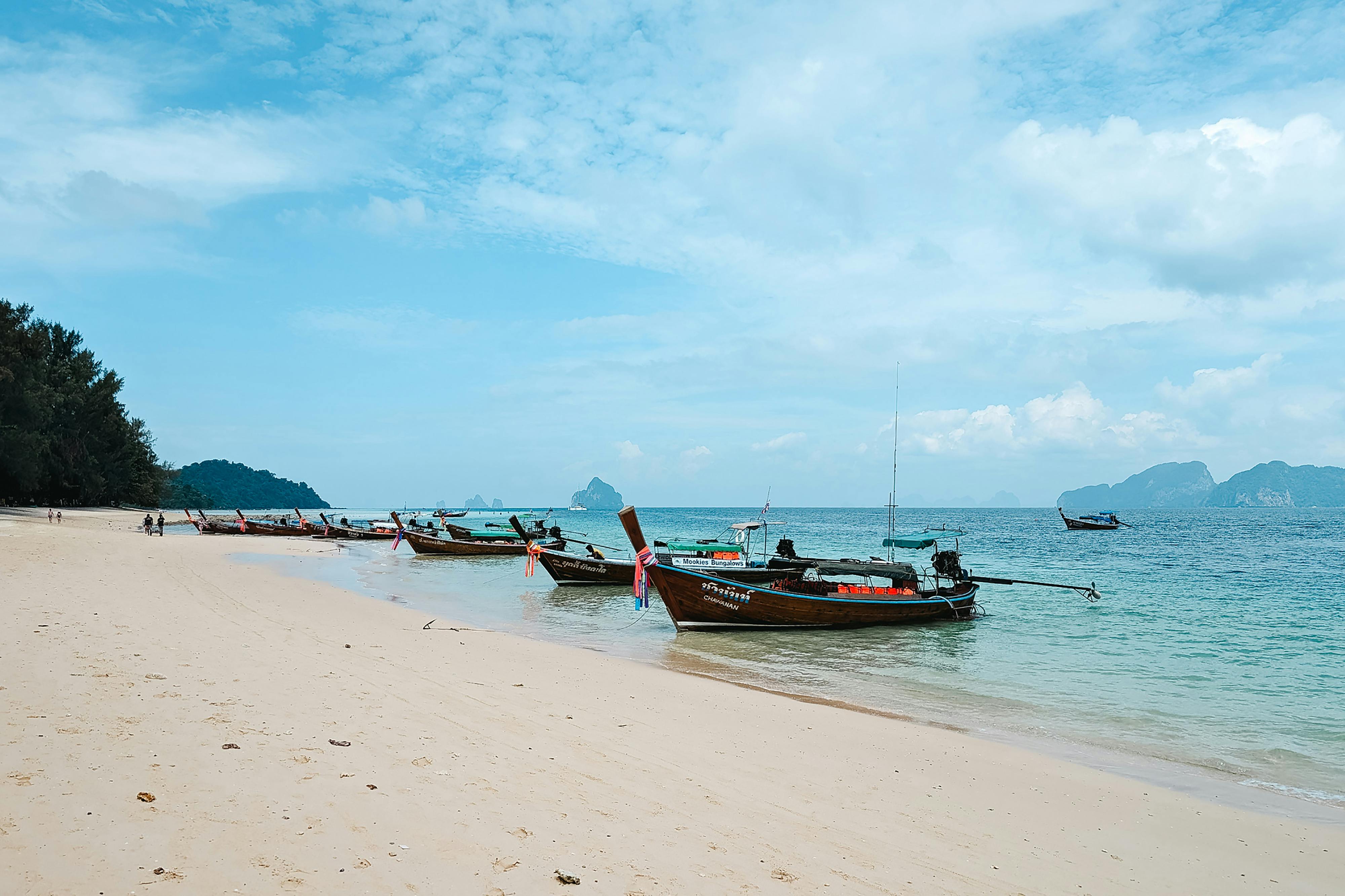 Long-tail boat on a Thailand beach.